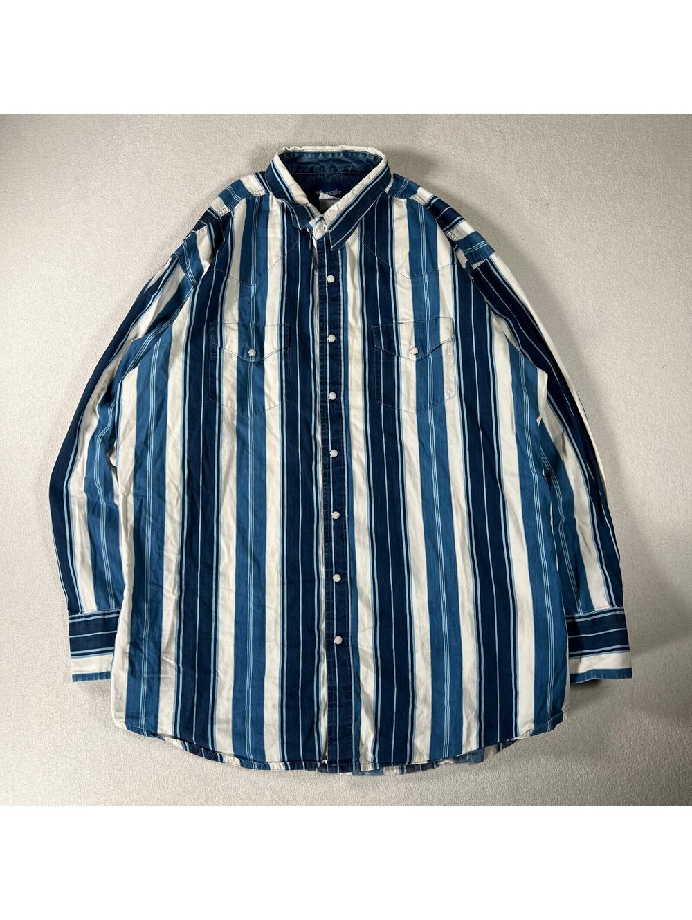 Vintage Wrangler Western Pearl Snap Shirt Brushpopper Vertical Striped Button-Up